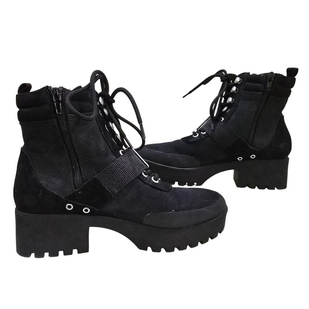 Steve Madden Women's Grady Lug-Sole Booties Black Lace Up Chunky Heels Size 9 - Picture 2 of 7